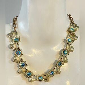 Vintage 1950s Coro Aquamarine Aurora Borealis Rhinestone Necklace